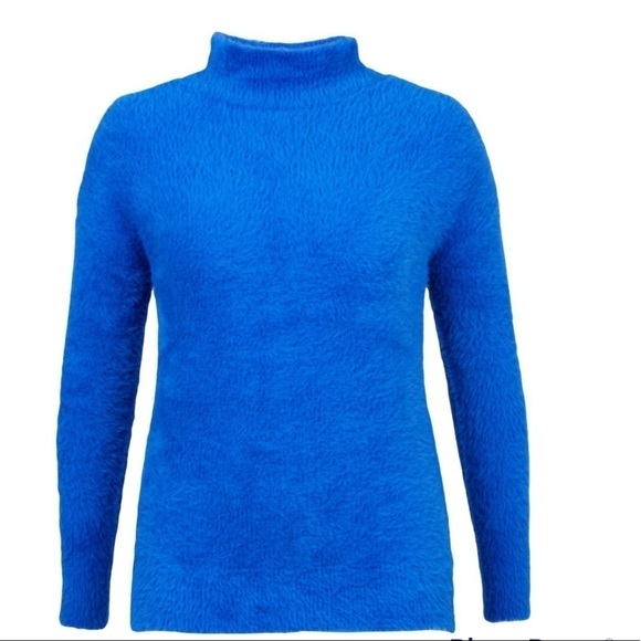 FOR THE REPUBLIC COBALT Blue Fuzzy Mock Neck Sweater Size Small - Picture 3 of 14